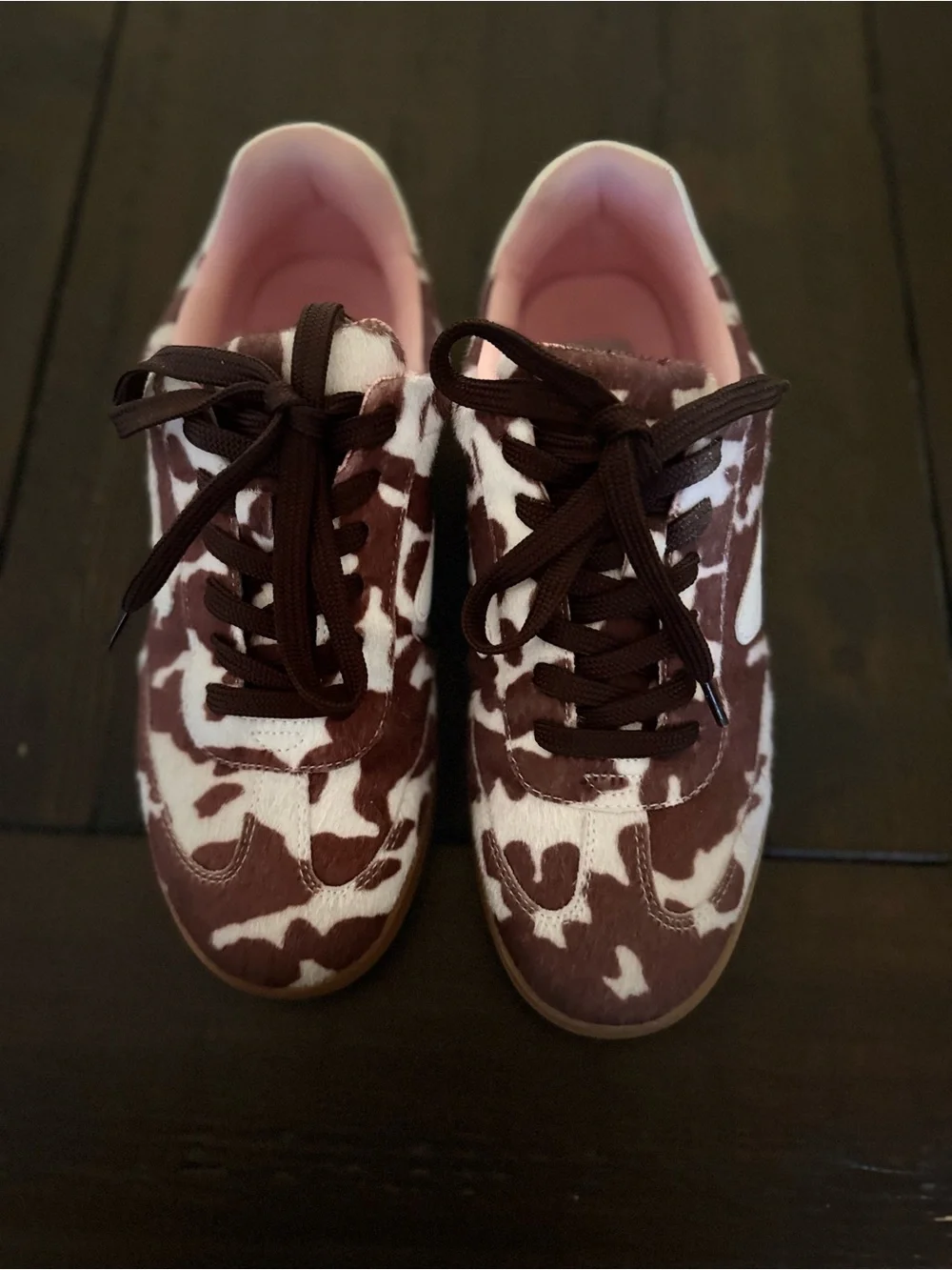 Dolce Vita Brown and White Cowhide Pattern Sneakers